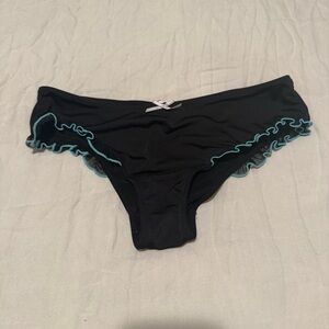 Victoria's Secret Black Bikini Panty with Teal Ruffle Trim